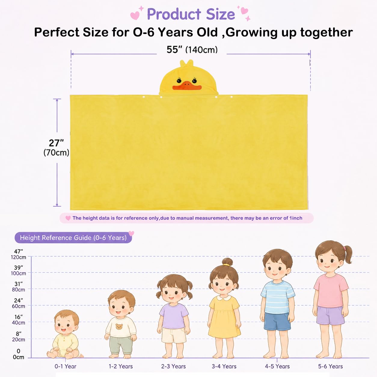 ROMASA Toalla de baño para bebé, ultrasuave, con Capucha, Altamente Absorbente, Manta de baño para niños y niñas, Extra Grande, 27.5 x 55 Pulgadas (Amarillo)