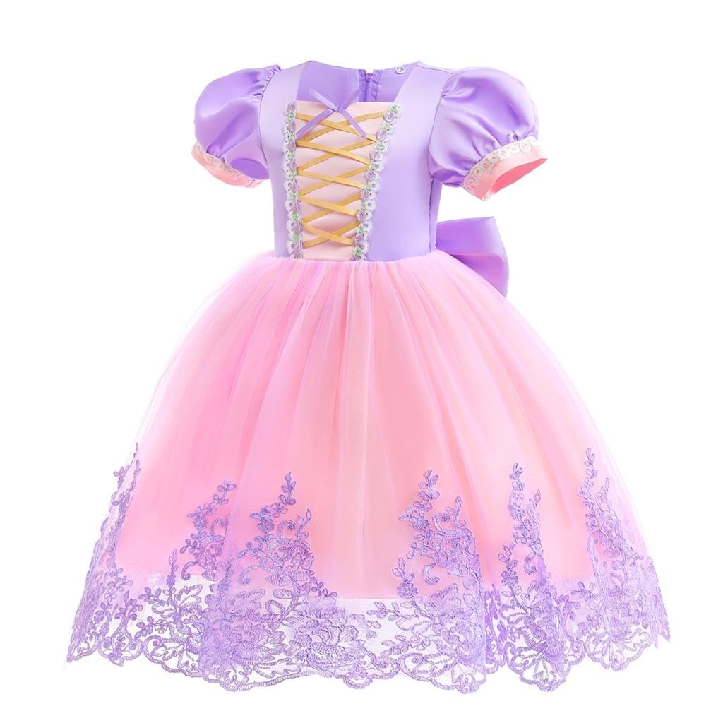 Lito Angels Disfraz Vestido de Princesa Princesa de pelo largo Carnaval Fiesta de Cumpleaños para Niña Pequeña, Morado