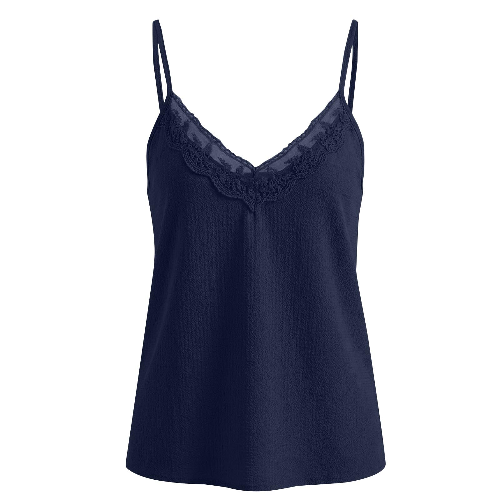 Top de tirantes para mujer, bonito top de encaje con tirantes delgados, blusas sueltas, informales y cómodas para trajes de verano a rayas