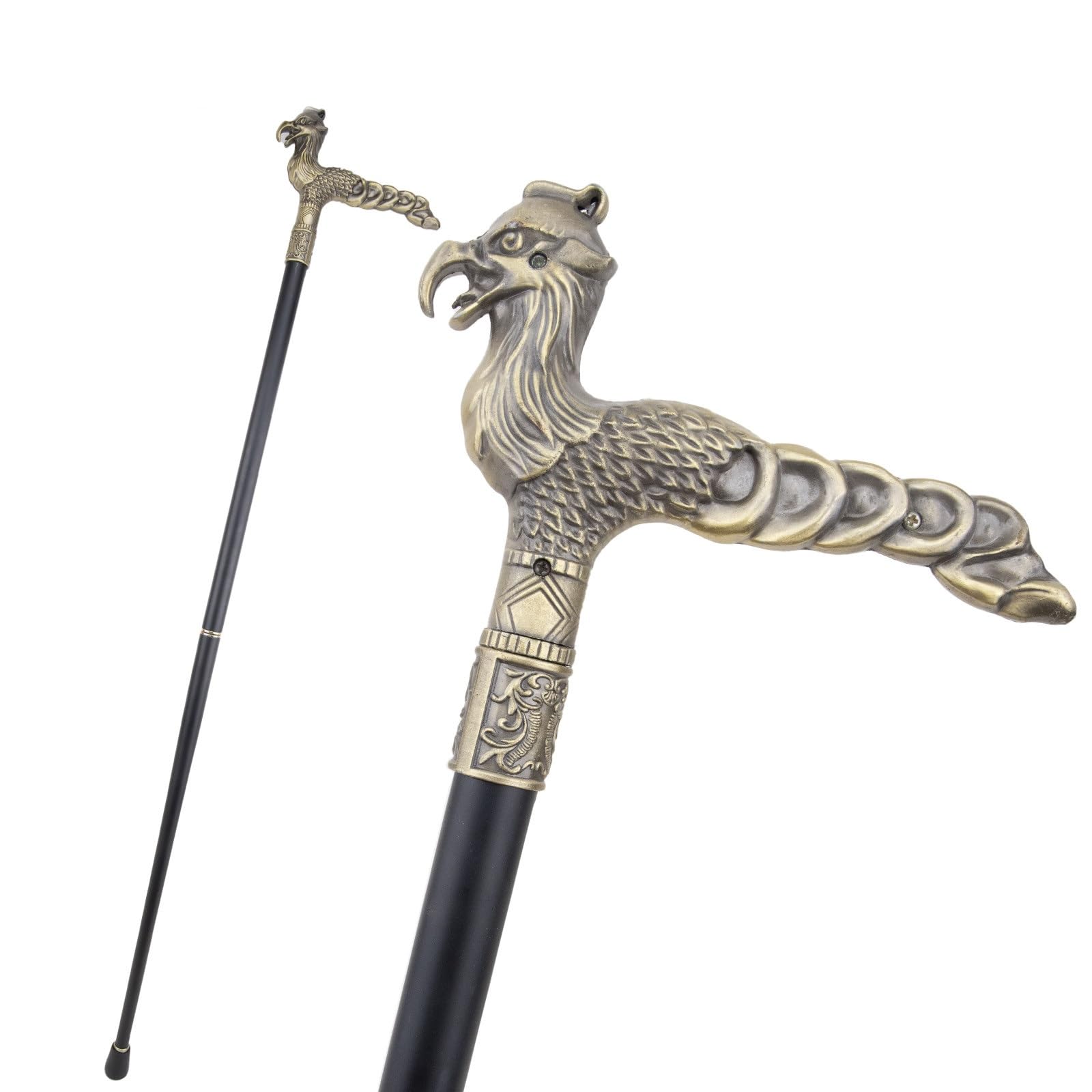 Bastón de Cobre con Diseño de Fénix, Bastón Decorativo Elegante para Caballeros, para Cosplay con Empuñadura en Forma de Báculo 93 Cm