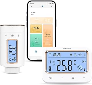 Inkbird IRC-RW1 WLAN Heizkörperthermostat mit Gateway, App-Steuerung, umkehrbarem Bildschirm, 11 Zeitperioden der Temperaturregelung für Wohnzimmer, Badezimmer, Babyzimmer und so weiter.
