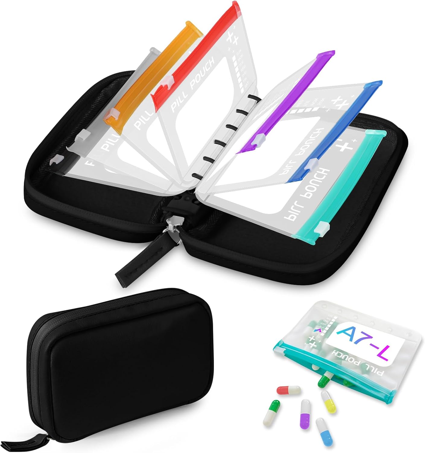 A7-L Water-Proof Pill Pouch Set? Large Pill Organizer, BPA Free, A7-L Pill Loose-Leaf Storage with Color-Coded Medicine Pouches, Reusable Travel Medicine Organizer? Zippered Pill Organizers Weekly