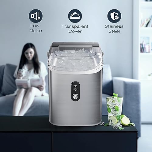 Miniatura 5 de Xbeauty Nugget - Máquina de hielo con pepitas para encimera de hasta 35 libras de hielo al día con autolimpieza, cesta de hielo extraíble y cuchara