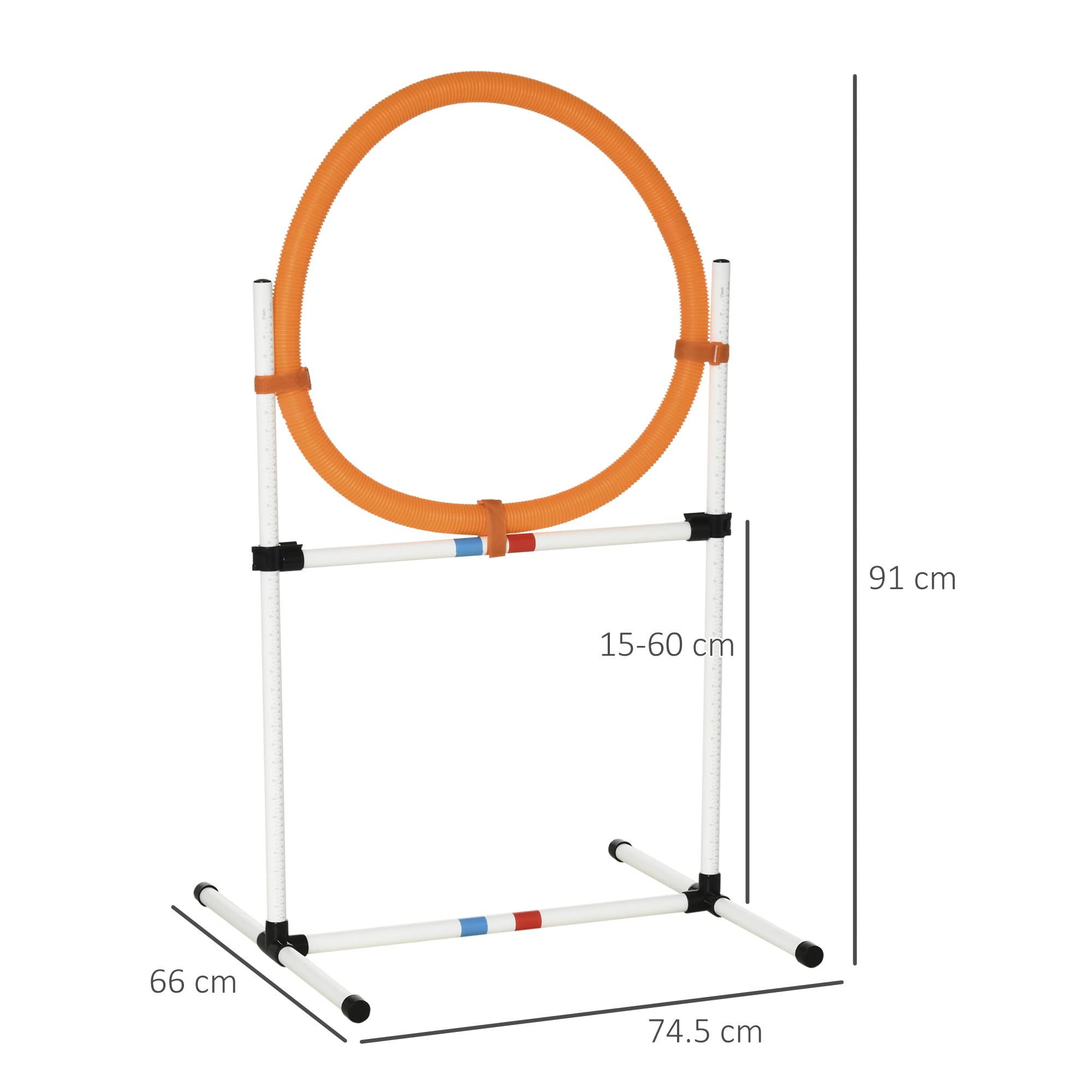 PawHut Set Agility Dog Portatile con Anello e Sbarra, Multiuso e Salvaspazio, con Borsa da Trasporto Inclusa, 74.5x66x91cm, Bianco e Arancione