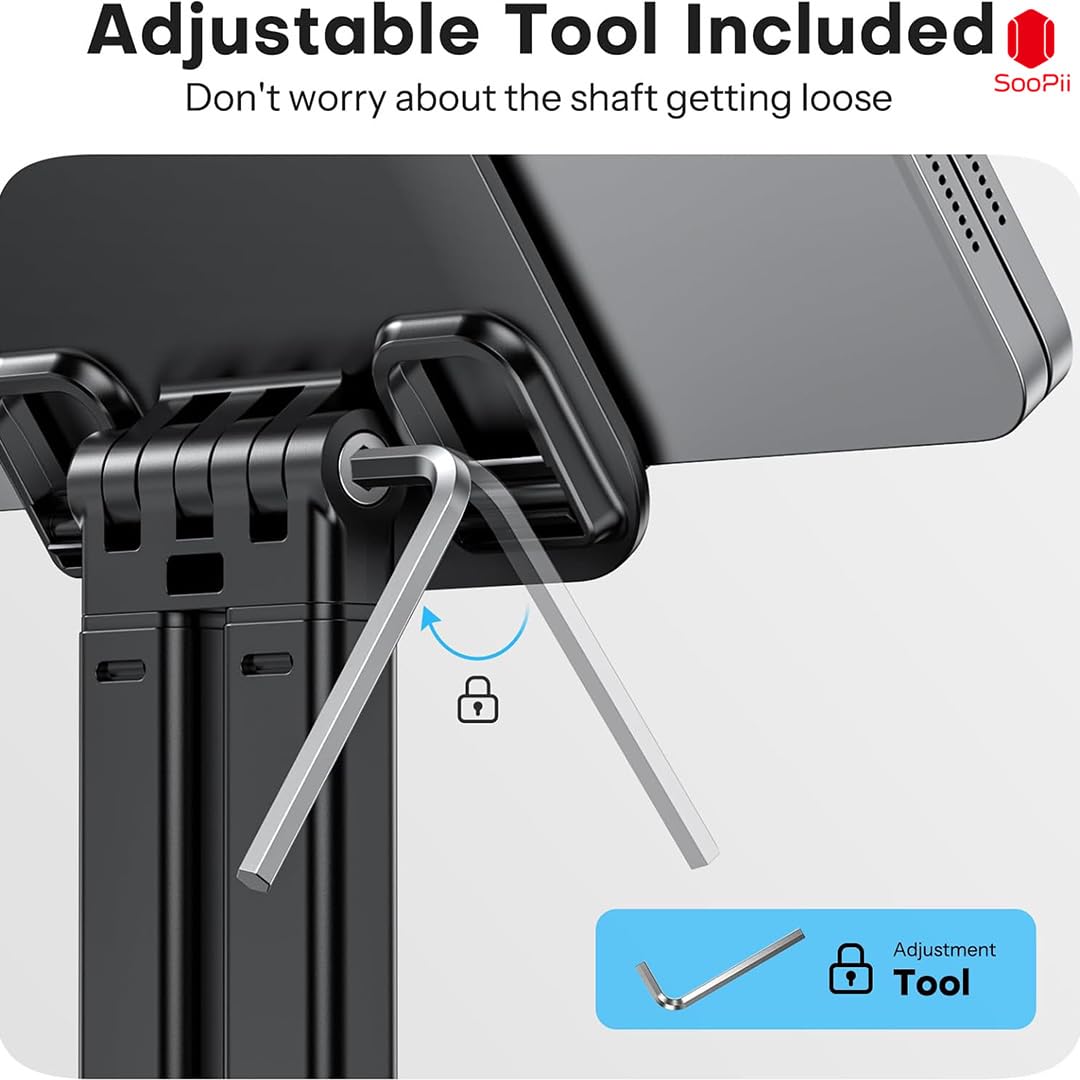 SOOPII DM-22 World's Latest Premium A Grade Quality Fully Foldable - Desktop Tablet Stand + Mobile Stand, Heavy Base Aluminum Holder for Tablets/Mobile/Tab Stand and e-Book Readers (Up to 12.9 inch) 2