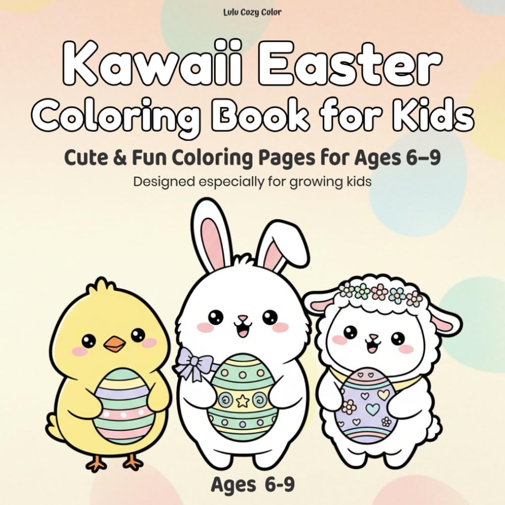 Kawaii Easter Coloring Book for Kids Ages 6–9: Cute & Fun Easter Coloring Pages with Bold Lines for Confident Coloring