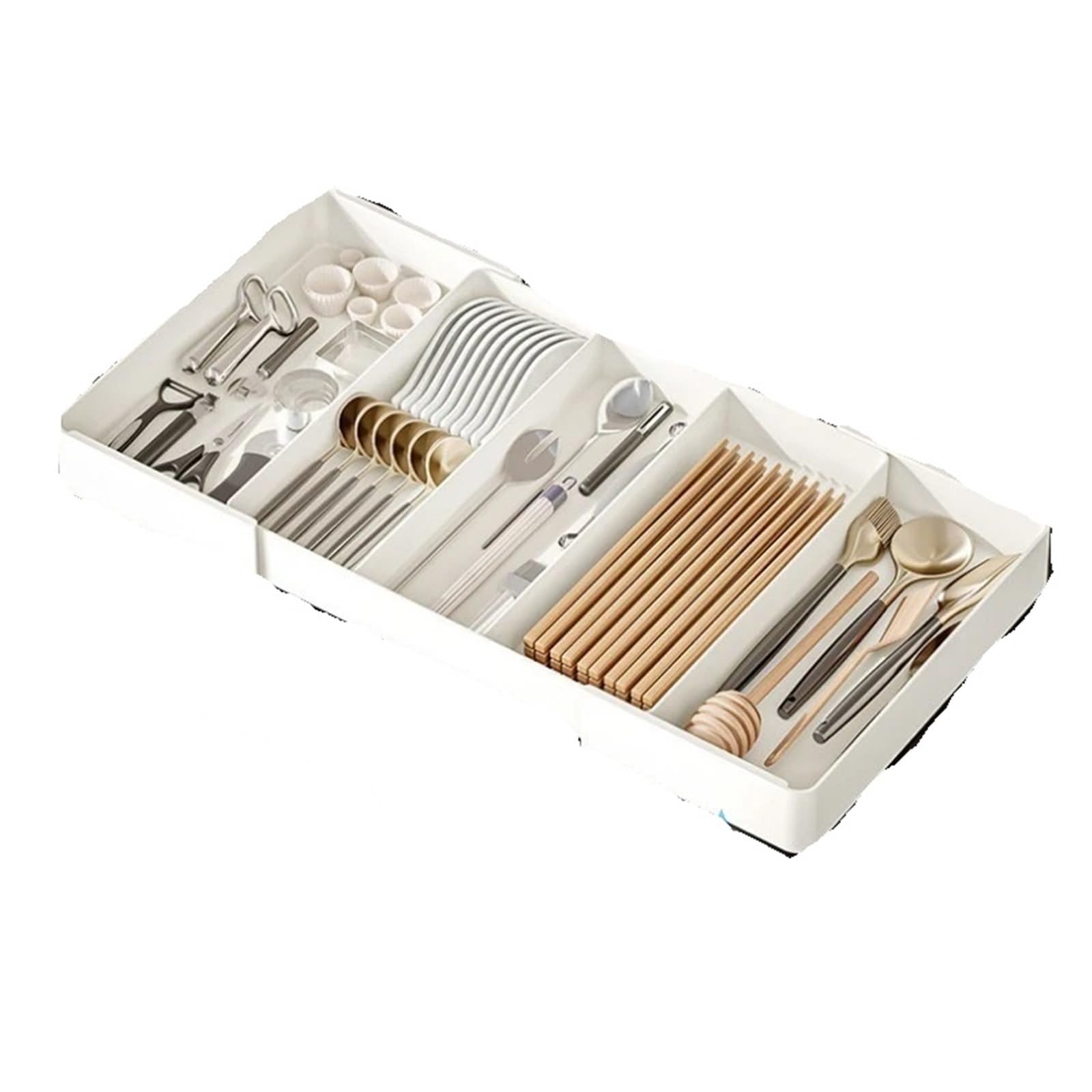 WDSBZNB Cutlery Tray Kitchen Drawer Retractable Storage Box 1pc Large-capacity Partitioning Tray Home Tableware Knife Spoon Organizing(Scalable-A)