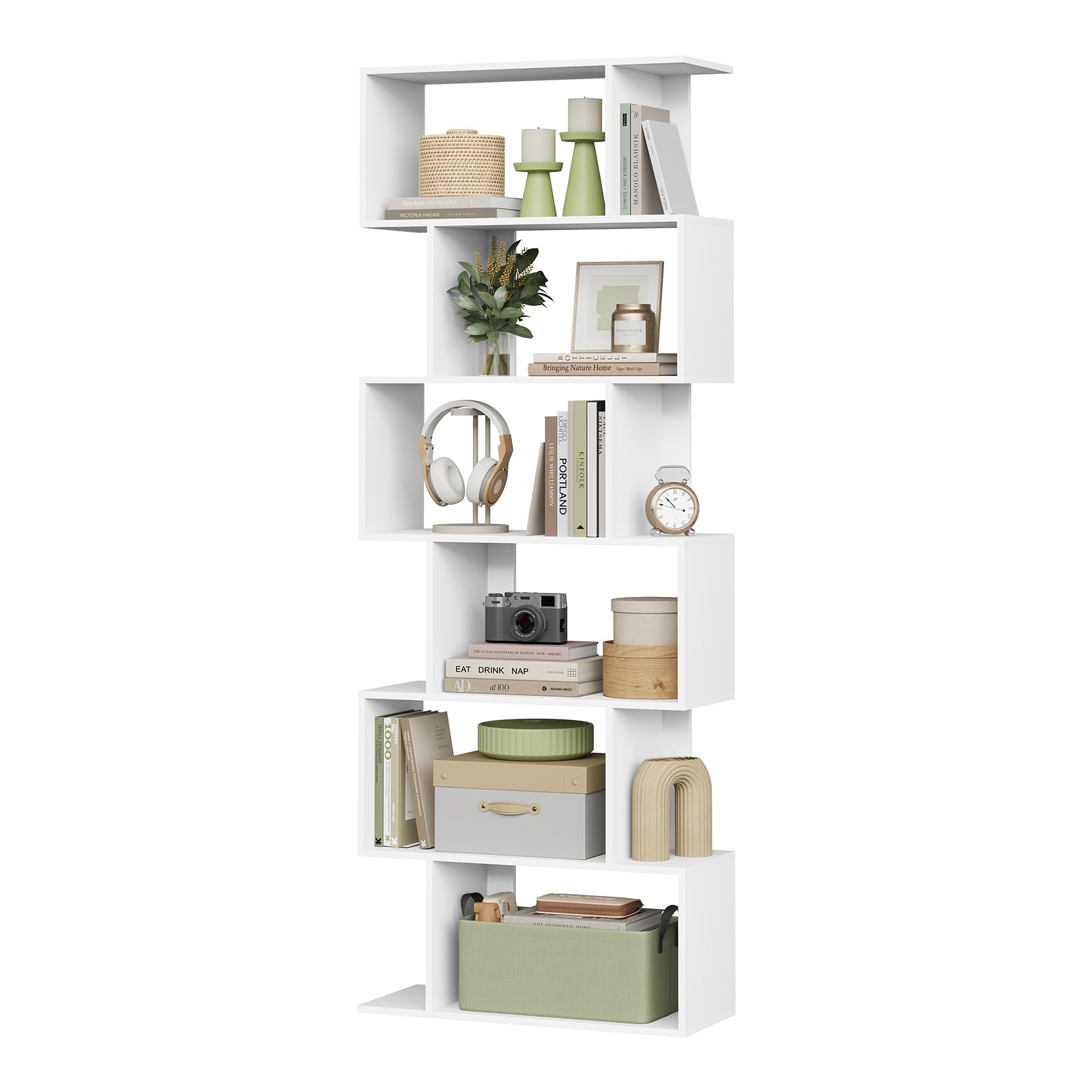 WOLTU Bücherregal 6 Ebenen, Standregal zum Ausstellen, Regal freistehend, für Wohnzimmer Schlafzimmer Büro, modern, Weiß, 60x160x23,5 cm, SK012ws