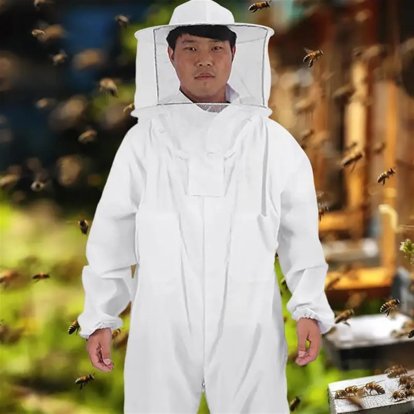 Mono De Apicultor Para Apicultores Traje de apicultura de cuerpo completo, ropa profesional for apicultores con velo redondo, traje protector de algodón a prueba de abejas for hombres y mujeres(XL)