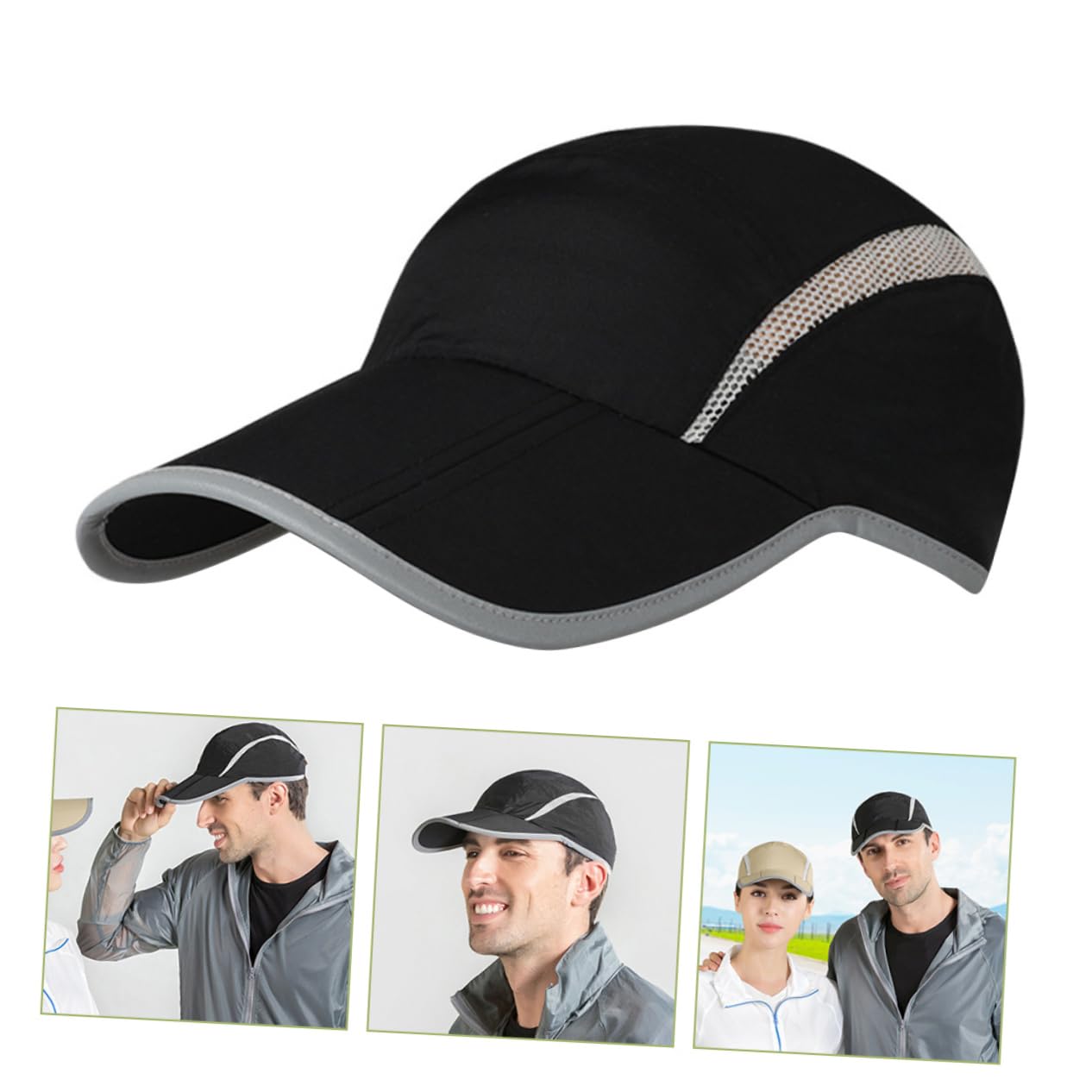Beavorty Chapeau De Soleil Casquette Hommes Respirant Chapeaux De Sport pour Hommes Caps pour Hommes Chapeau D'été pour Hommes Chapeau pour Hommes Nylon Black