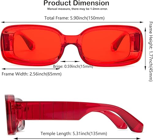 Miniatura 6 de Y2K - Lentes de sol rectangulares de moda para mujeres y hombres, estilo retro de los años 90, color rojo, rosa, verde, montura cuadrada gruesa