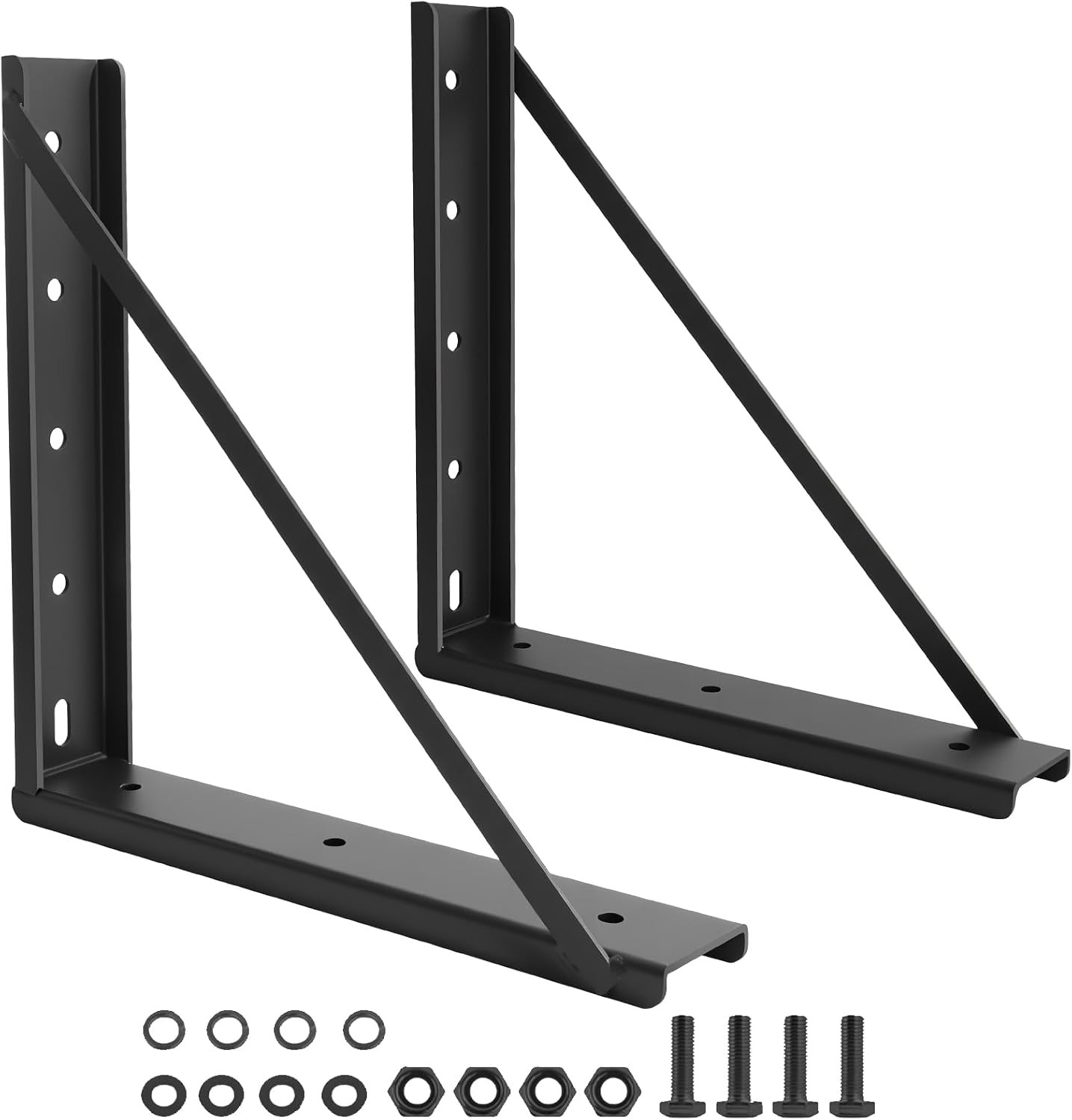 18x18 Inch 2 Set Underbody Truck Tool Box Mounting Brackets Kit | Welded Formed Steel Bolt-On Mounting Brackets with Screws Spacers Bolts, Black Trailer Tool Box Mounting Hardware