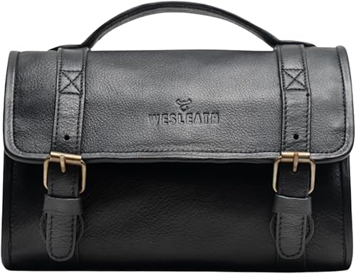 Neceser colgante de cuero  Estuche de cosméticos resistente al agua para hombres - Kit de baño Dopp de mano organizador de viaje de calidad premium