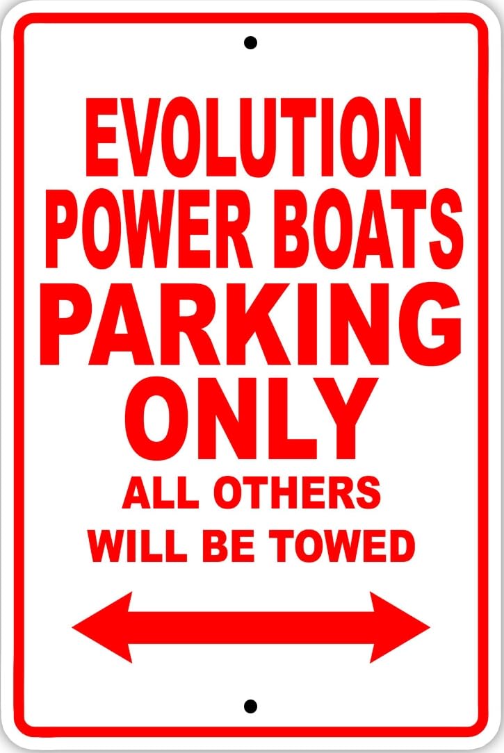 Evolution Power Boats Parking Only Decor Novelty Notice Metal Sign