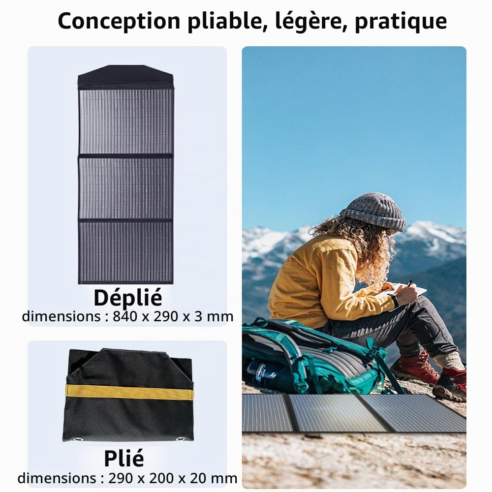 Chargeur de Panneau Solaire Pliant 45W avec téléphone USB-C et USB-A, Alimentation, Tablette QC3.0 Sortie - Camping, Marche, Sac à Dos Voyage imperméable