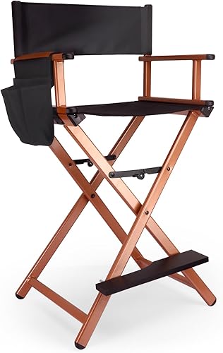 Silla de directores de 30 pulgadas de altura, silla plegable de maquillaje, con cubierta de lona de repuesto, reposapiés portátil, soporta 250