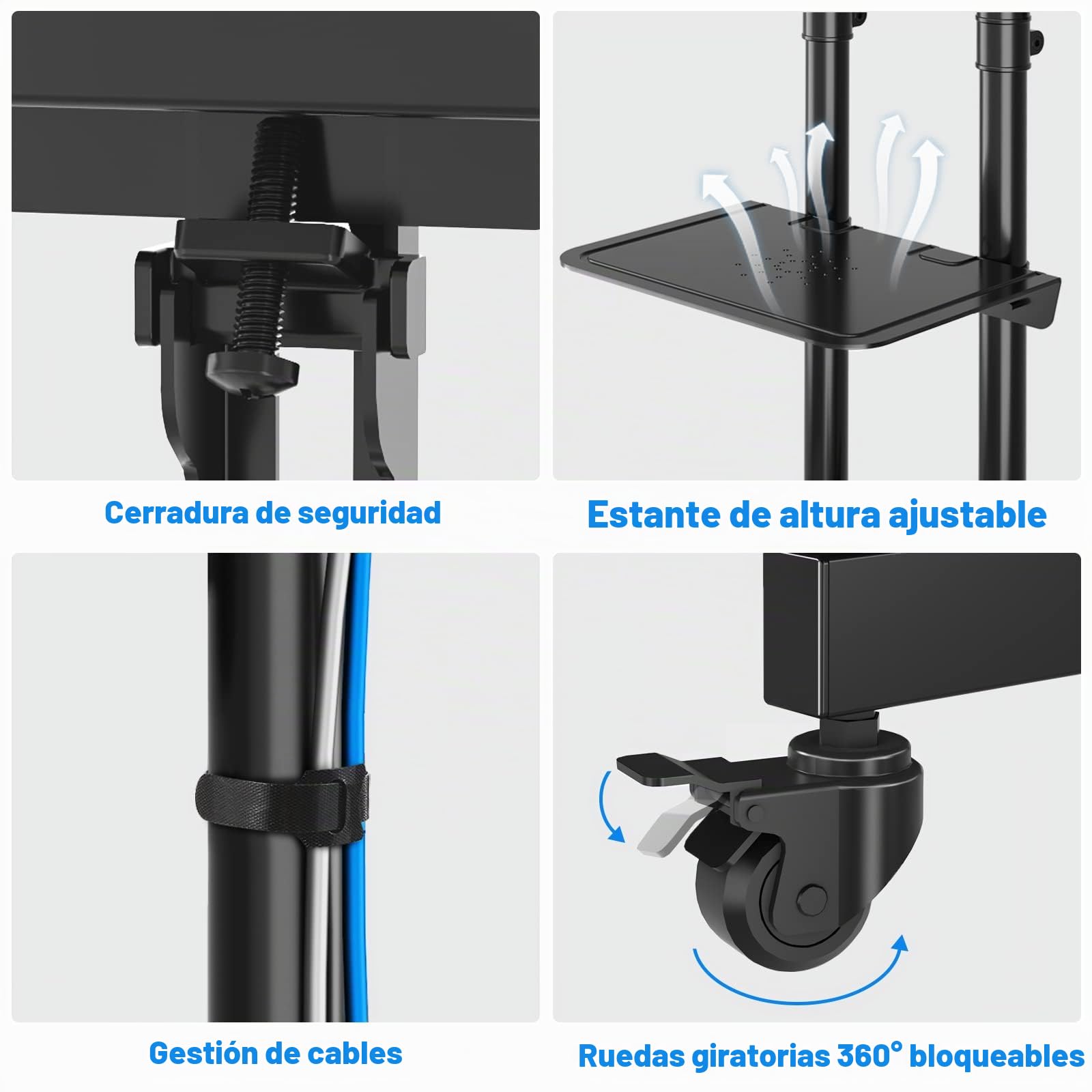 RFIVER Ruedas Soporte Pie para TV de 32 a 80 Pulgadas, Movil de Suelo con Bandeja para Television hasta 50 kg MAX VESA 600x400mm