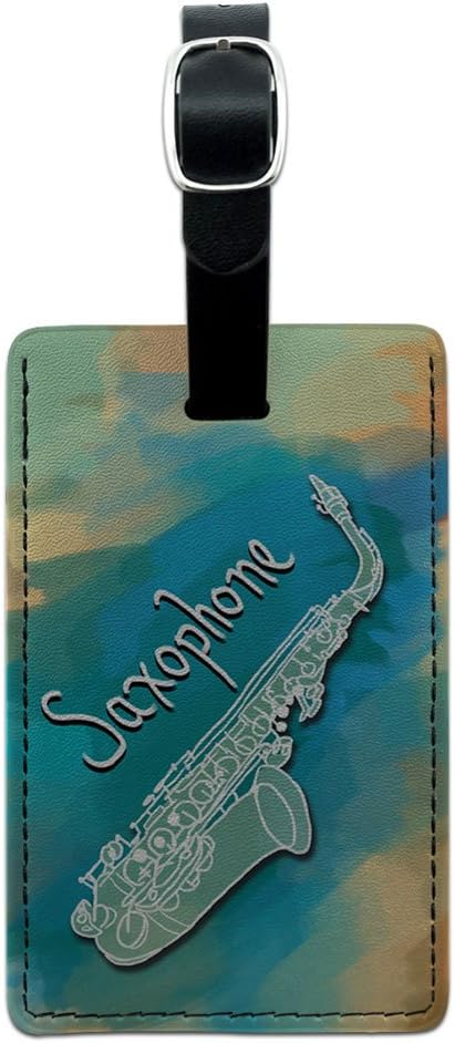 Saxophone Instrument Music Woodwind Leather Luggage Id Tag Suitcase, Black