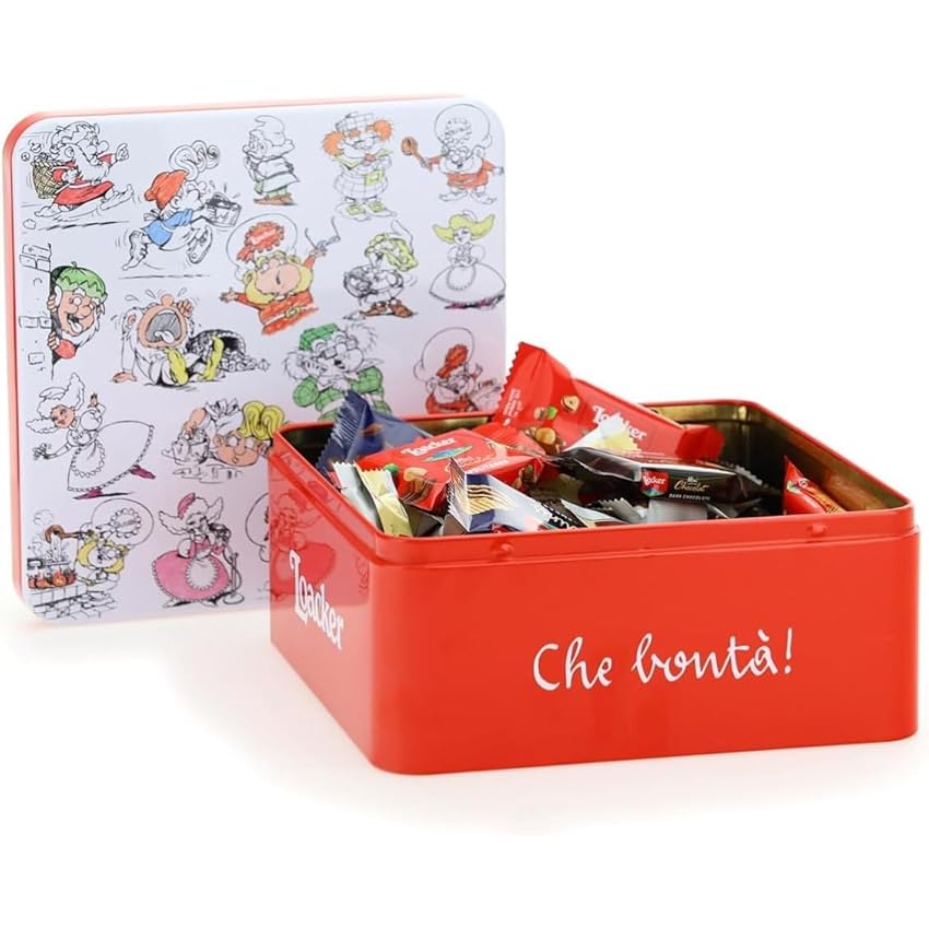 Loacker, Latta Gnometti Best Of, Mix di Bontà Minis in una Confezione Regalo Latta con Snack Monoporzione, Bontà a Base di Cioccolato al Latte, Fondente e Bianco, Idea Regalo, 1 Confezione da 307,5 g
