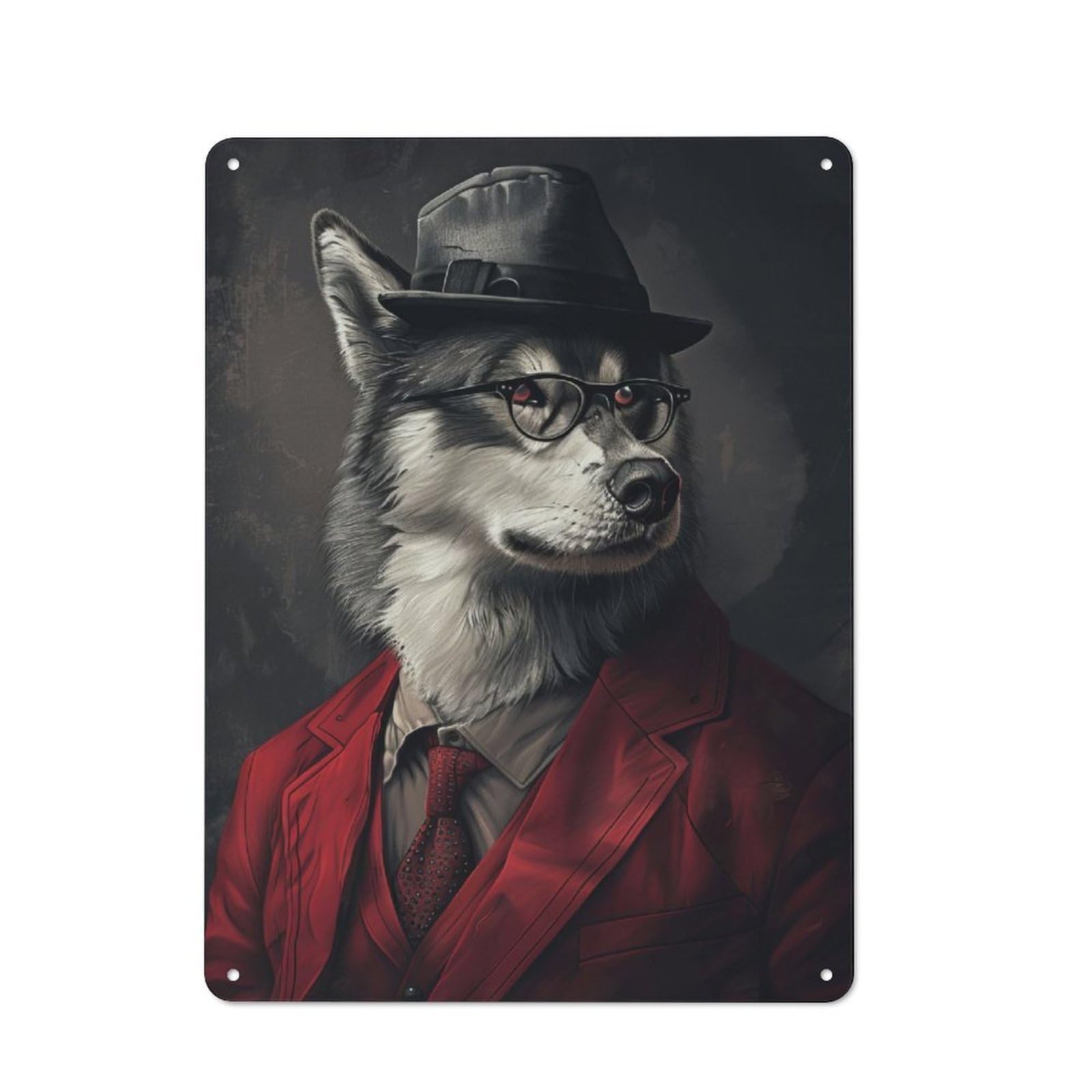 Junmoney Alaskan Malamute In Suit Vintage Vintage Metal Sign 40X30cm Featuring Restaurant Wall Art For Takeaway, Bar, Kitchen Or Counter Area