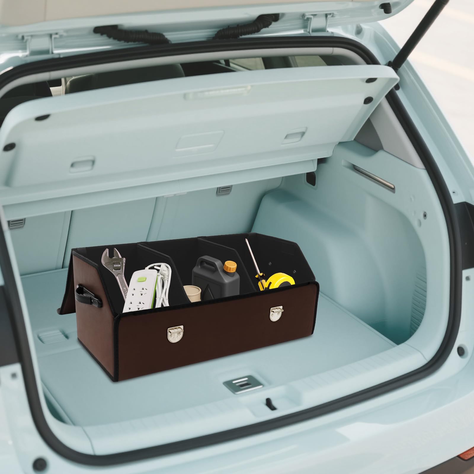 Organizador de maletero de 56 L con tapa, impermeable y resistente al desgaste, para SUV, para viajes, compras (marrón)
