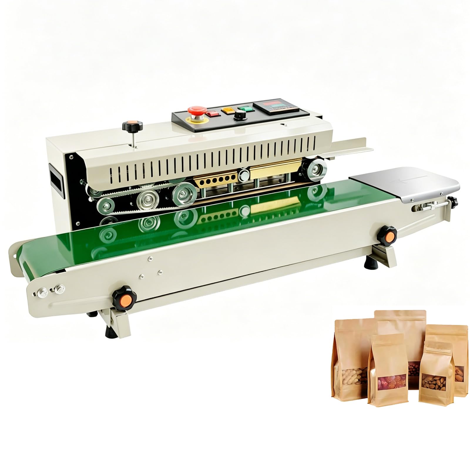 Machine à emballer sous vide, scellant alimentaire avec roue d'impression et de gaufrage, température réglable et scellant continu pour plastique/papier kraft, FR-900