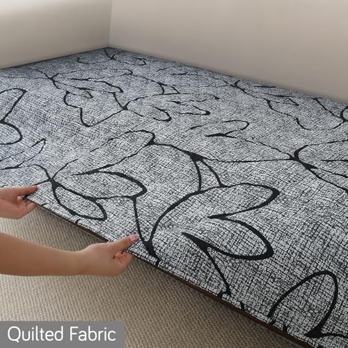 Image of HOKIPO 'Elira Series' Printed Water Repellent + Waterproof Quick Dry L Shape (3+3 Seater) Sofa Seat Cover Mat, Intense Grey Abstract Floral (AR-5249-C2*2)