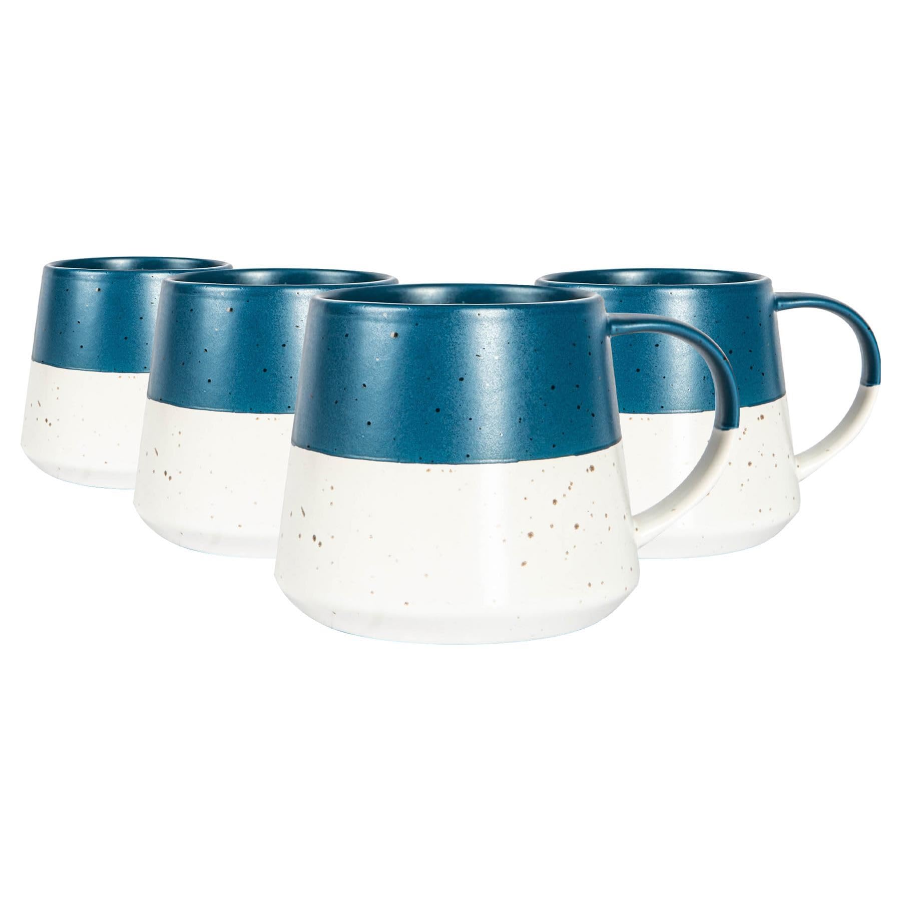 Nicola Spring Ceramic Coffee Mugs Set - 370ml - Pack of 4 Navy Dipped Flecked Stoneware Coffee Cups Dishwasher & Microwave Safe Large Tea Mugs for Hot Drinks, Hot Chocolate, Tea