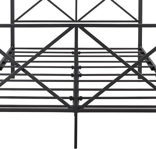 Miniatura 4 de Marco de cama con dosel de metal, marco de cama de plataforma con marco en forma de X, negro completo