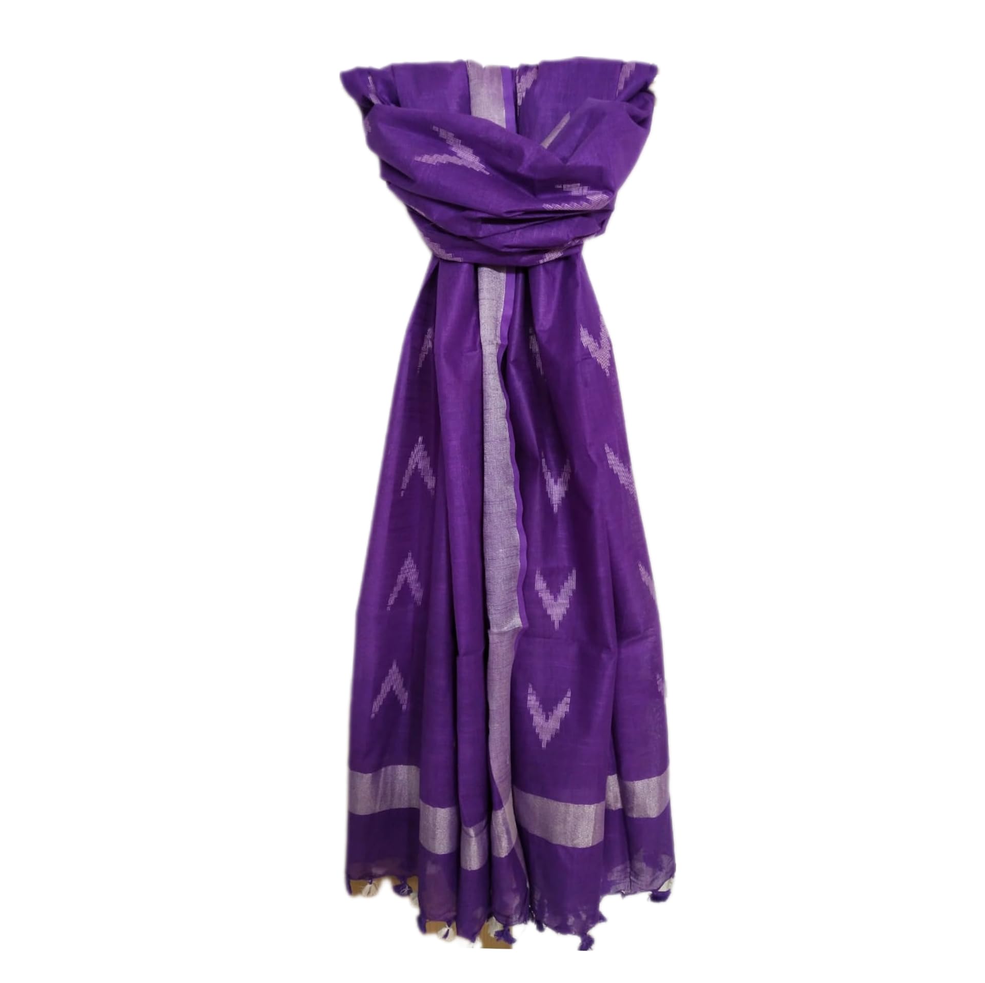 Zafreen HandloomWomen's Bhagalpuri Linen Cotton Blend Handloom Ikkat Dupatta with Zari Design, 2.25 Metres