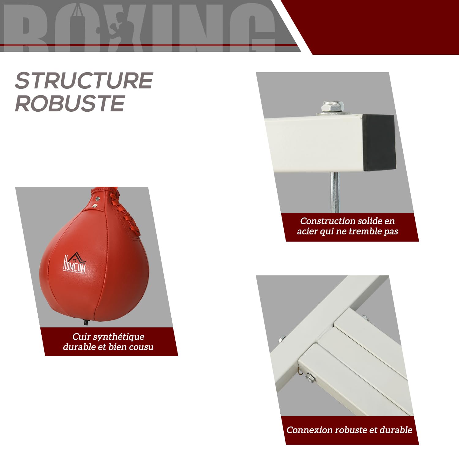 HOMCOM Soporte para saco de boxeo sobre pies autoportantes 2 en 1 con bulbo de velocidad regulable en altura plato redondo, robusto equipo de entrenamiento de acero para el hogar blanco