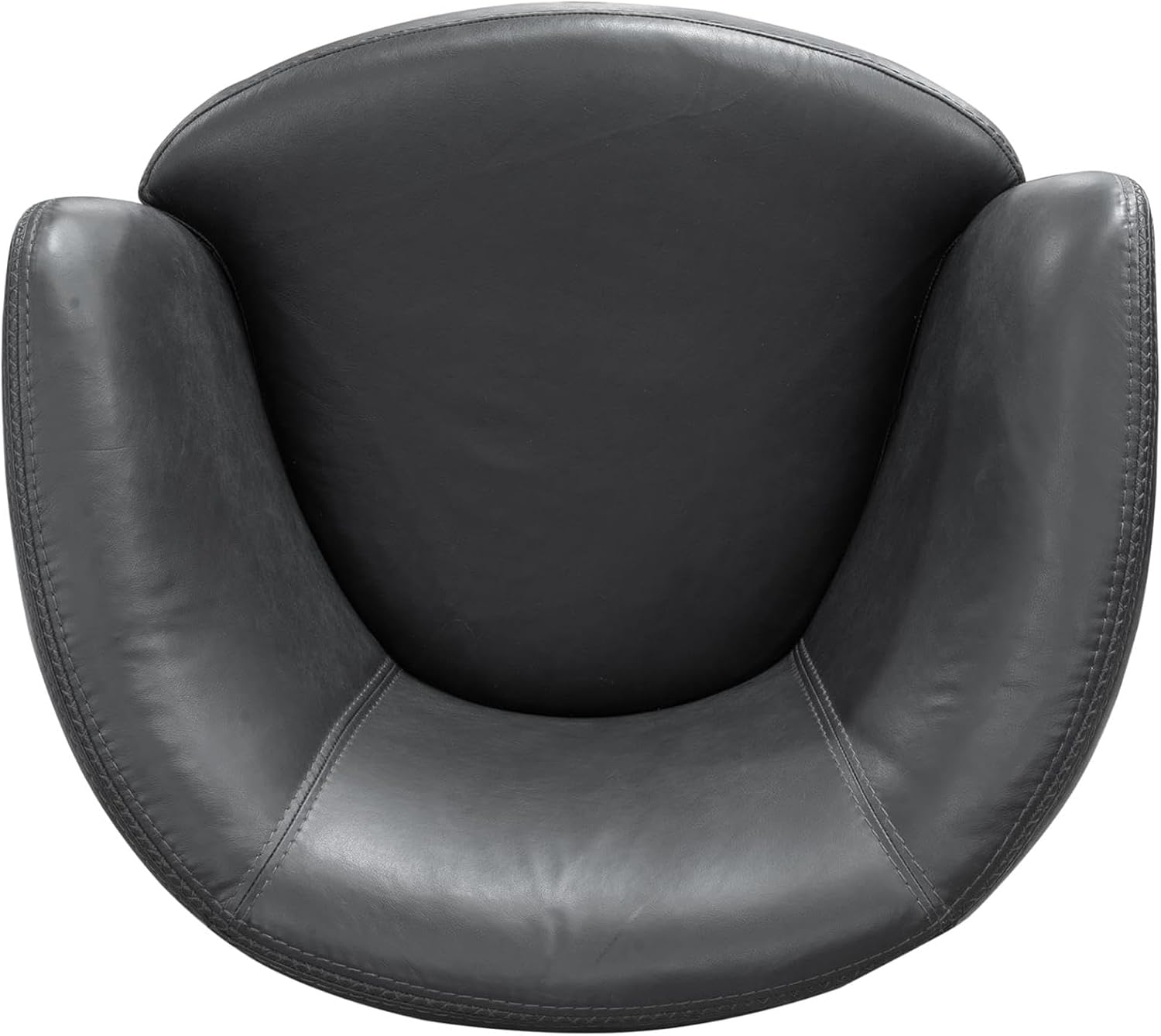 Pemberly Row Vintage Slate Italian Leather Swivel Club Chair, 32.5 x 29 x 32 in, Genuine Aniline-Dyed Top-Grain Leather, Barrel Seat with Metal Base, Decorative Stitching, Living Room Accent Chair