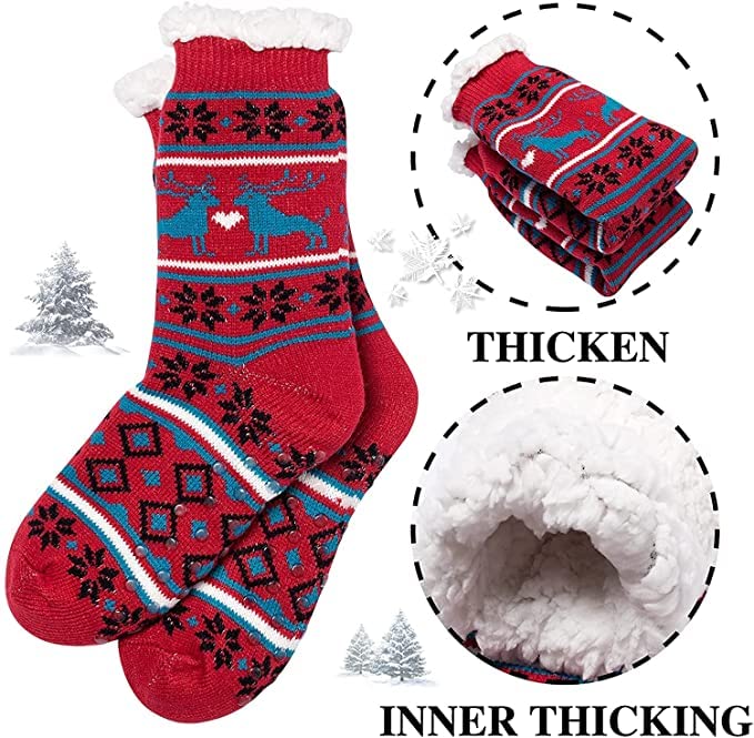 Capichinocaichino Women Men Sherpa Lining Fuzzy Slipper Socks