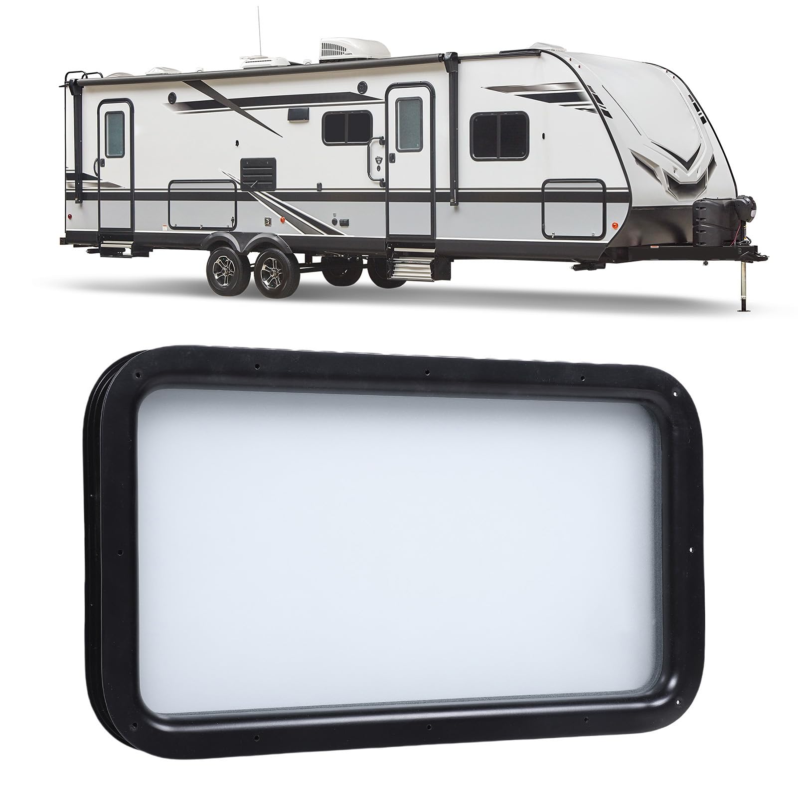 Fockety Fenêtre de Porte d'entrée pour VR (12 po L x 21 po H) avec Cadre Noir, Verre Opaque dépoli, Remplacement de fenêtre pour Caravane, remorque de Voyage ou Camping-Car