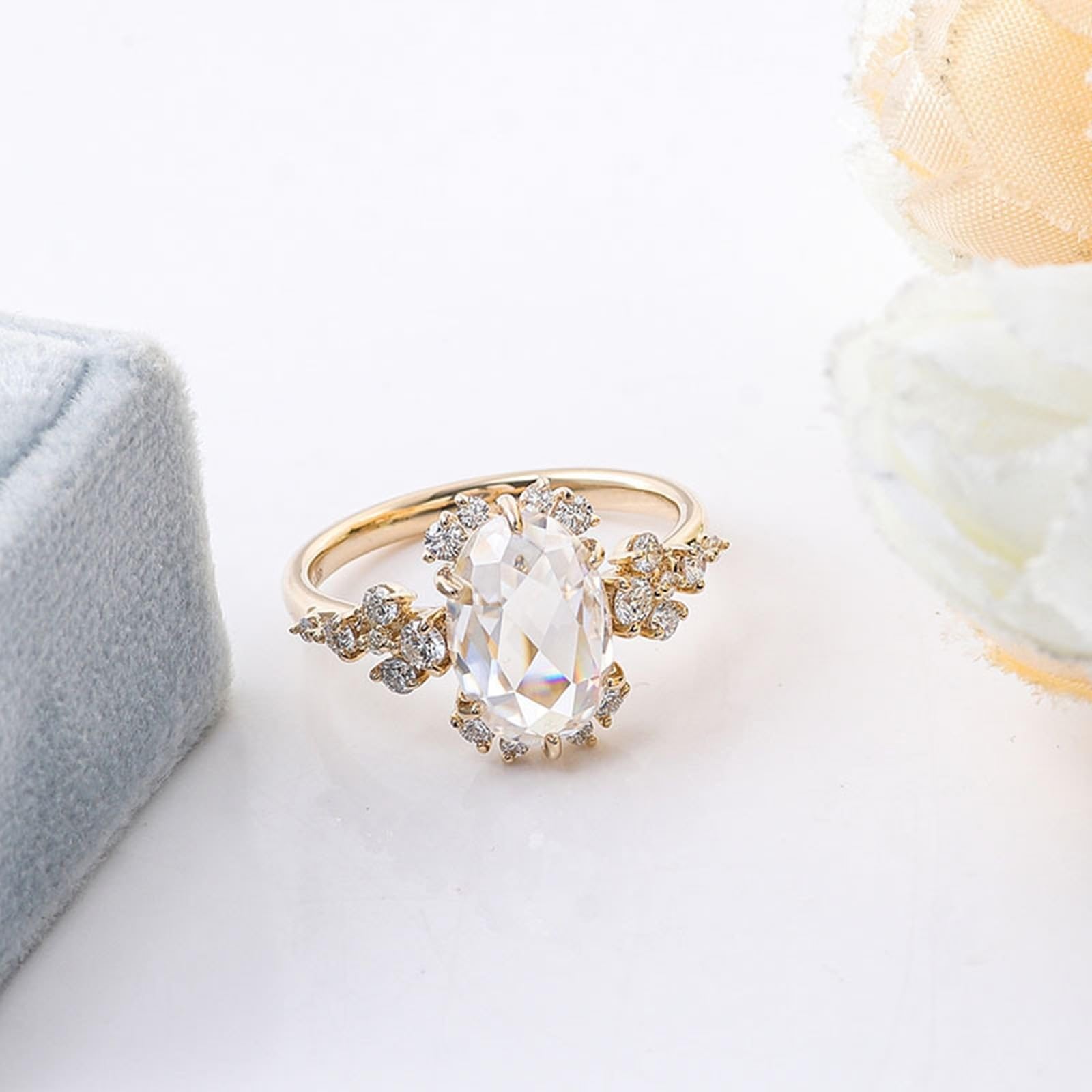 Anillo de oro para mujer 585 de oro auténtico de 14 quilates, moissanita, anillo de boda, lujoso y ovalado, con 6 dientes, anillo para mujer