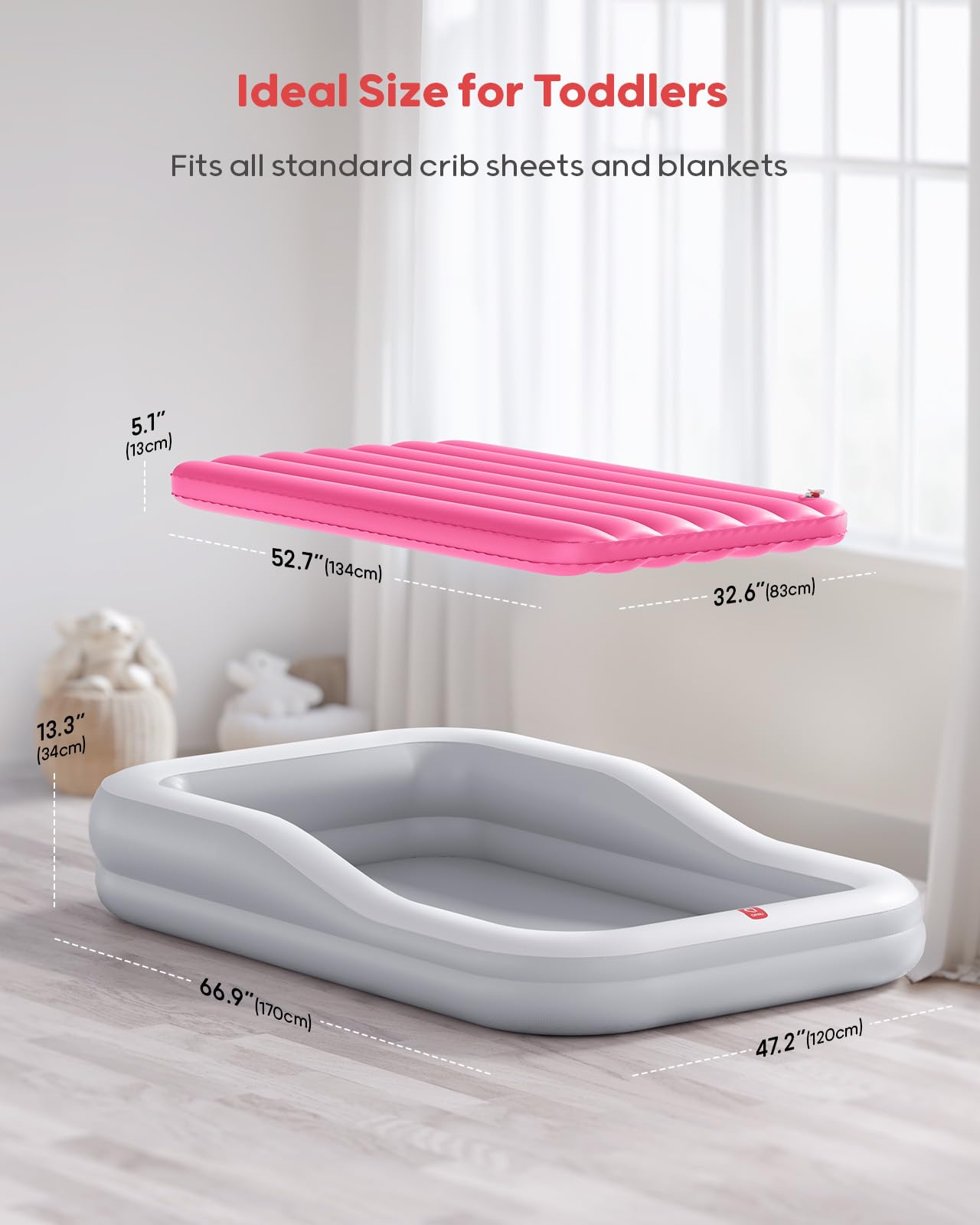 QPAU Cama inflable de viaje Toddler (gris y rojo)