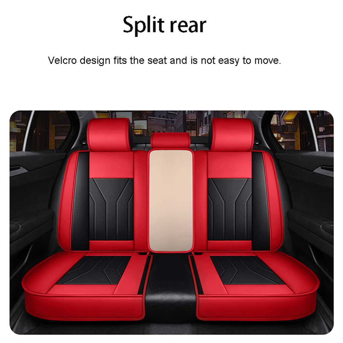 IBCEL Luxury Car Seat Covers Full Set 5 Seats for Ford Focus Black Red Leather Car Seat Cover Front and Rear Seat Protectors — view 7