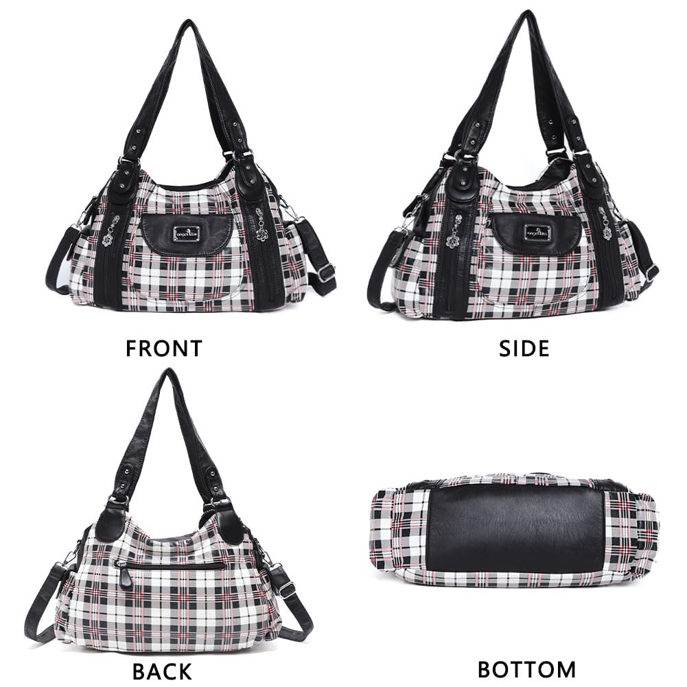 Hobo, borsa da donna spaziosa a tracolla con tasche multiple, in similpelle, Nero (Bb Ak812-5g#1894#7#bianco/nero), Large