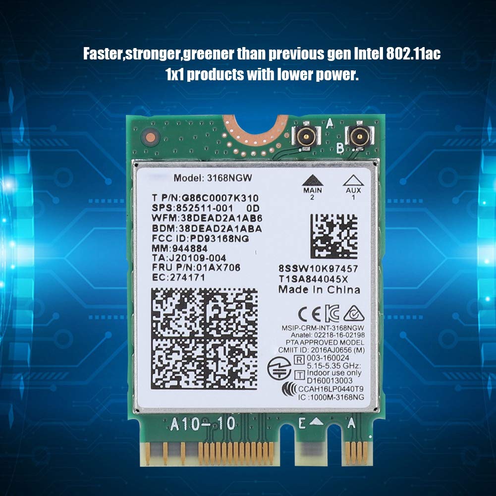 Scheda di Rete Wireless per Intel 3168NGW, Bluetooth 4.2 433 Mbps 2.4ghz / 5hz Dual Band NGFF M.2 Wireless WiFi Card per Linux, Windows 7/8.1/10