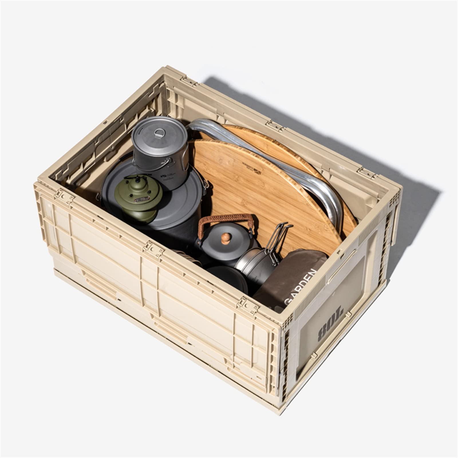 Große Camping Aufbewahrungsbox Plastik Tote, Auto-Kofferraum-Organizer und Aufbewahrung, zusammenklappbarer Aufbewahrungsbehälter, zusammenklappbare Allzweckkiste(Beige,53x36x33.5cm)