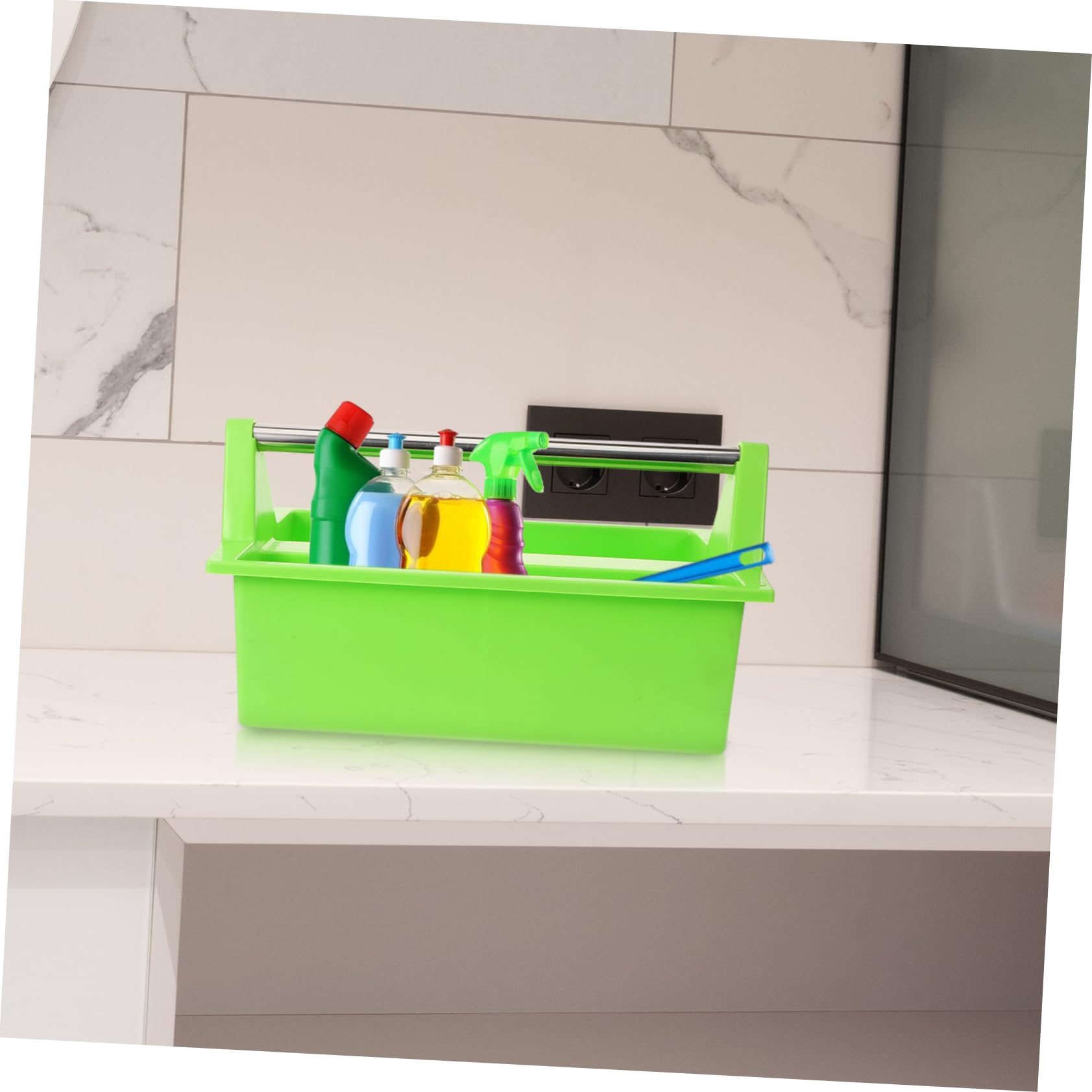 PRETYZOOM Cesta de Limpieza Portátil Multiusos Asa, Organizador de Suministros de Limpieza, Contenedor Plástico Resistente, Uso para Baño y Cocina, Almacenamiento Práctico Hogar