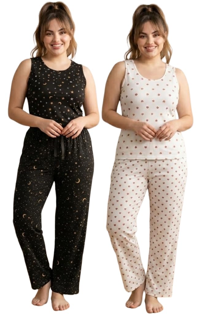fasha Women Sleeveless Nightsuit Top & Lower Set – Cotton Night Suit for Women, Soft Breathable Sleepwear Set, Ladies Pyjama Set, Summer Nightwear, Night Suit for Womens-Pack of 2-picture-27