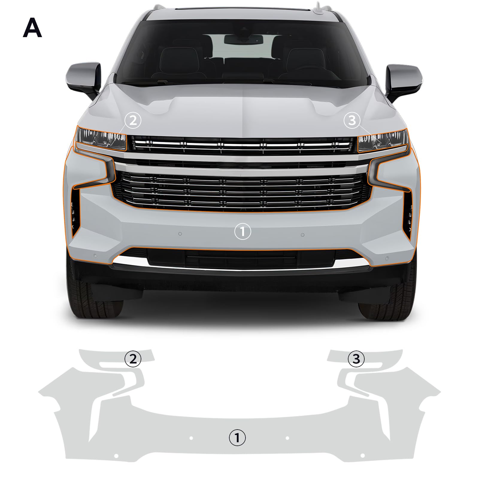 FDAIUN for 2021-2023 Chevrolet Tahoe Tahoe Clear Car Pre-Cut Paint Protective Film TPU Self Adhesive Rainproof Waterproof HD Scratch Exterior Accessories (Front Bars & Headlights 3Pcs)