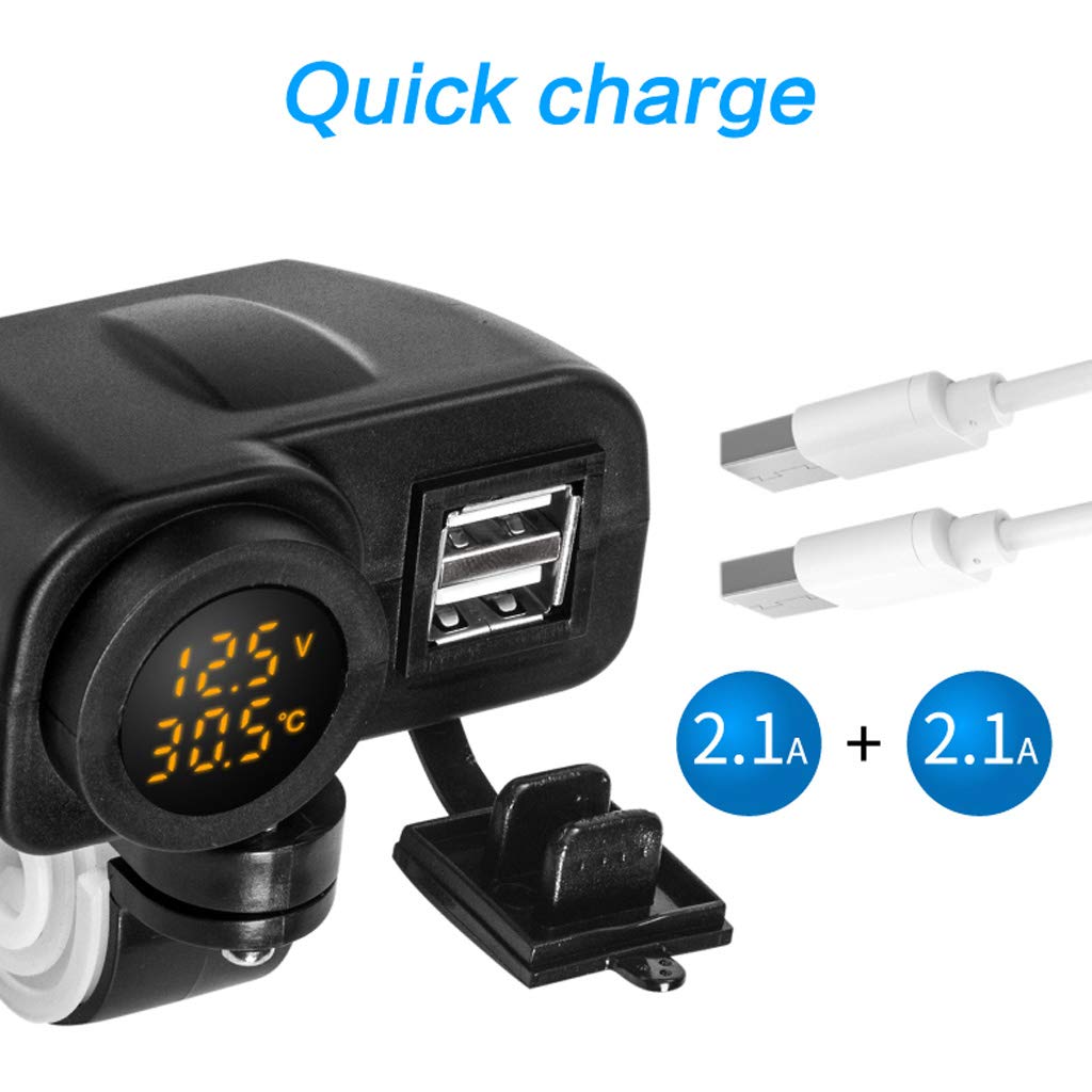 Motorrad-Voltmeter Mit USB-Ladeanschluss (12V–24V) – Digitales Temperaturmessgerät Mit Lenkerhalterung – Ca. 50 X 42 Mm