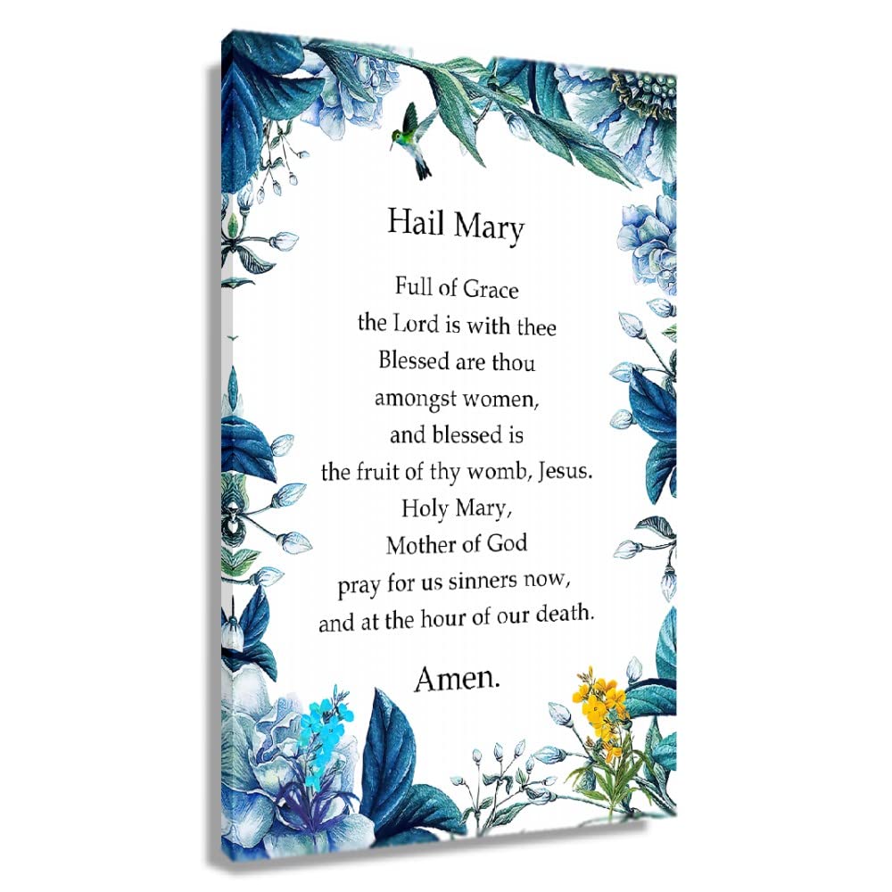 Hail Mary Prayer Wall Art Bible Verse Poster Canvas Framed Quotes Wall Art Lords Prayer Poster Pictures For Living Room Decorations Framed (12x18 inch)