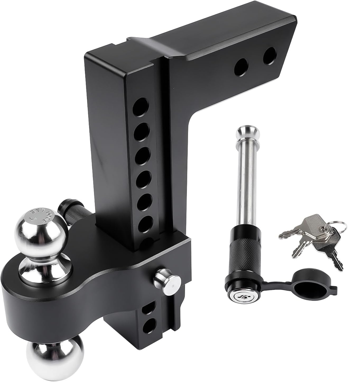 Adjustable Trailer Hitch Ball Mount for 2.5-Inch Receiver, 10-Inch Drop/Rise Hitch 18500LBS, 2" and 2-5/16" Balls, with 2 latches Locks, Black