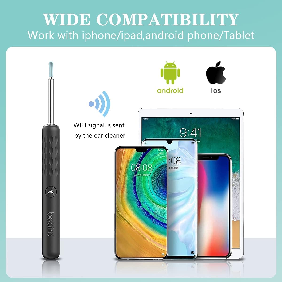 PFCKE R3 Ear Cleaner Ear Wax Removal Tool Wireless Earwax Remover Otoscope 1080P FHD WiFi Ear Camera Ear Scope 6 Led Lights Compatible with iPhone iPad Android Phones for Adults Babys & Pets-Black