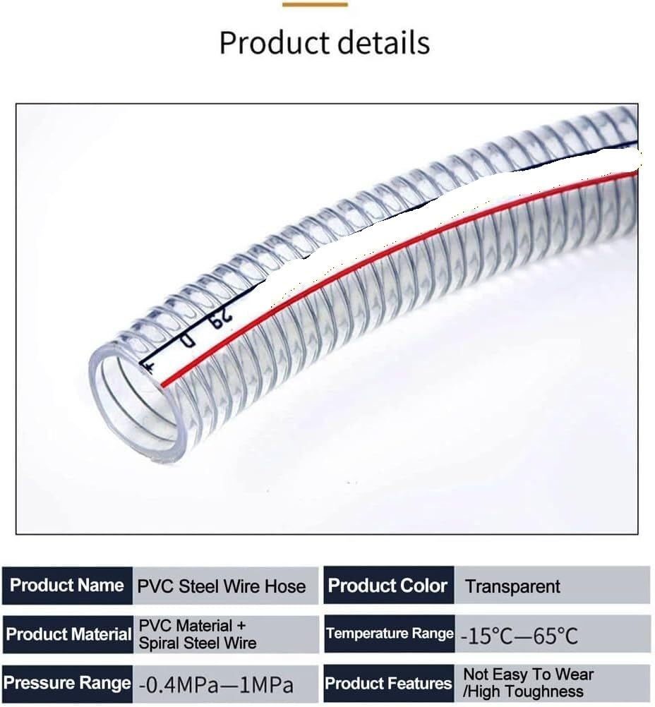 Transparenter, stahldrahtverstärkter PVC-Schlauch, 1 Meter lang, Außendurchmesser 100 mm, mit 2 Schlauchschellen (100 mm x 4–5 mm).(100mm x 4mm)