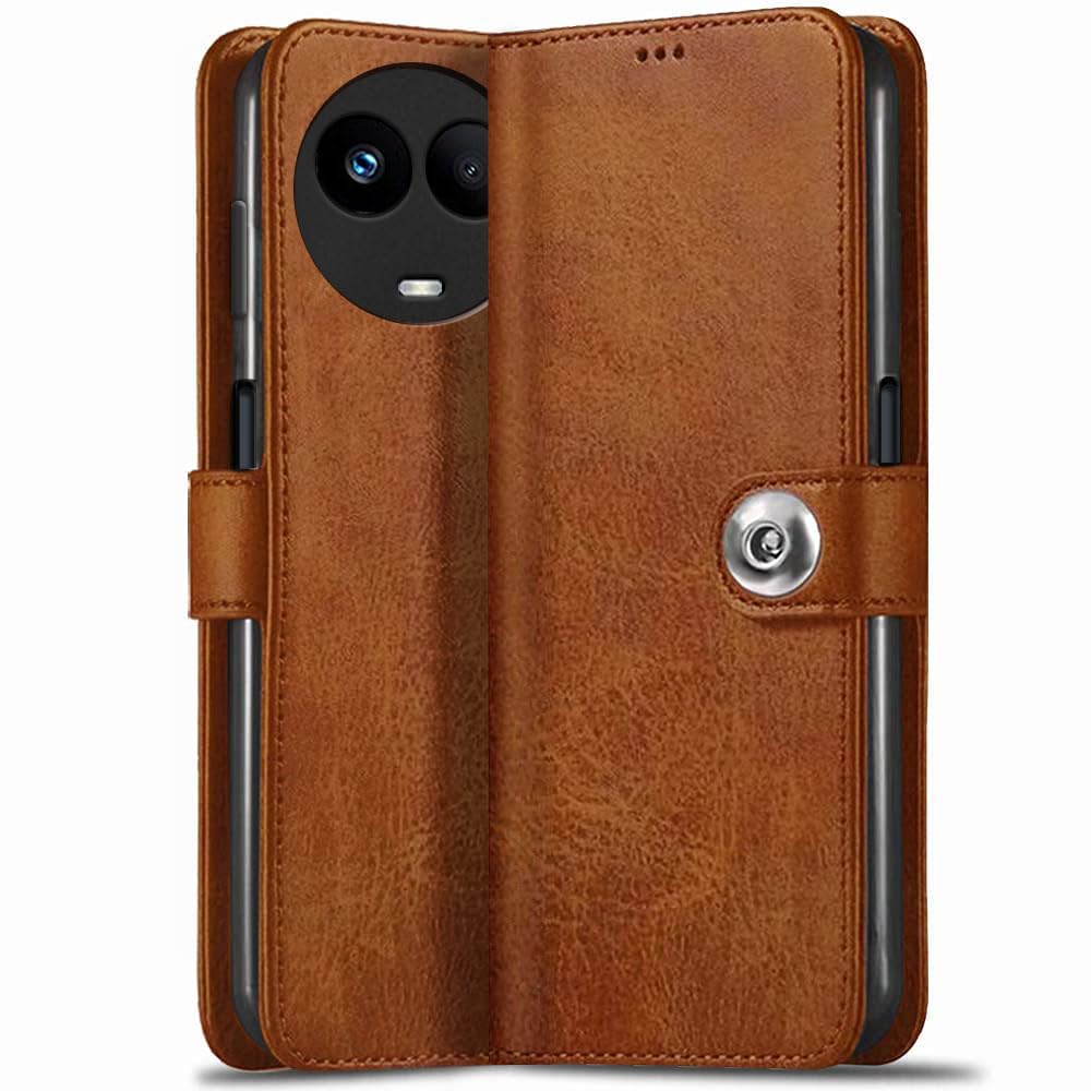 TheGiftKart Flip Cover Back Case for Realme 11 / 11X 5G / C67 5G / Narzo 60X 5G | Genuine Leather Finish | Designer Button | Inbuilt Pockets & Stand | Flip Cover for Realme 11 (Faux Leather, Brown) (B0CG922CH7) Amazon Price History, Amazon Price Tracker