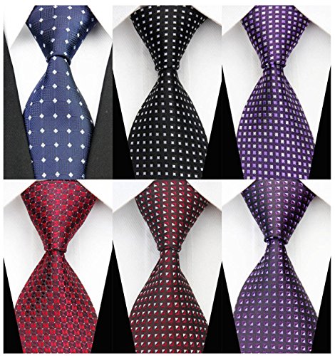 YanLen Pack of 6 Classic Men's Silk Polyester Tie Necktie Woven JACQUARD Neck Ties